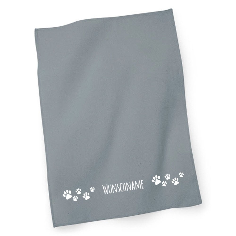Geschirrtuch - Trockentuch Pfötchen 3 - mit Wunschname-Tierisch-tolle-Geschenke-Tierisch-tolle-Geschenke