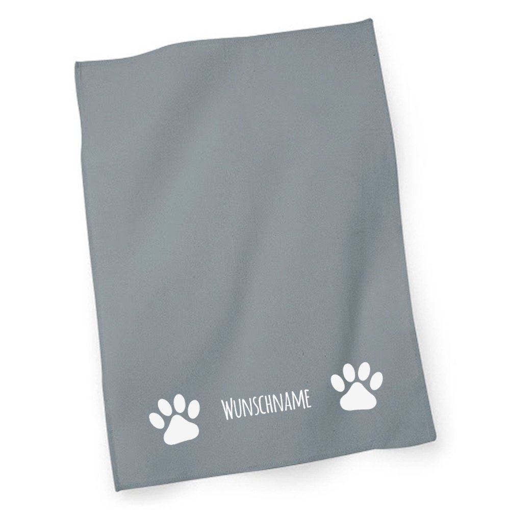 Geschirrtuch - Trockentuch Pfötchen 4 - mit Wunschname-Tierisch-tolle-Geschenke-Tierisch-tolle-Geschenke