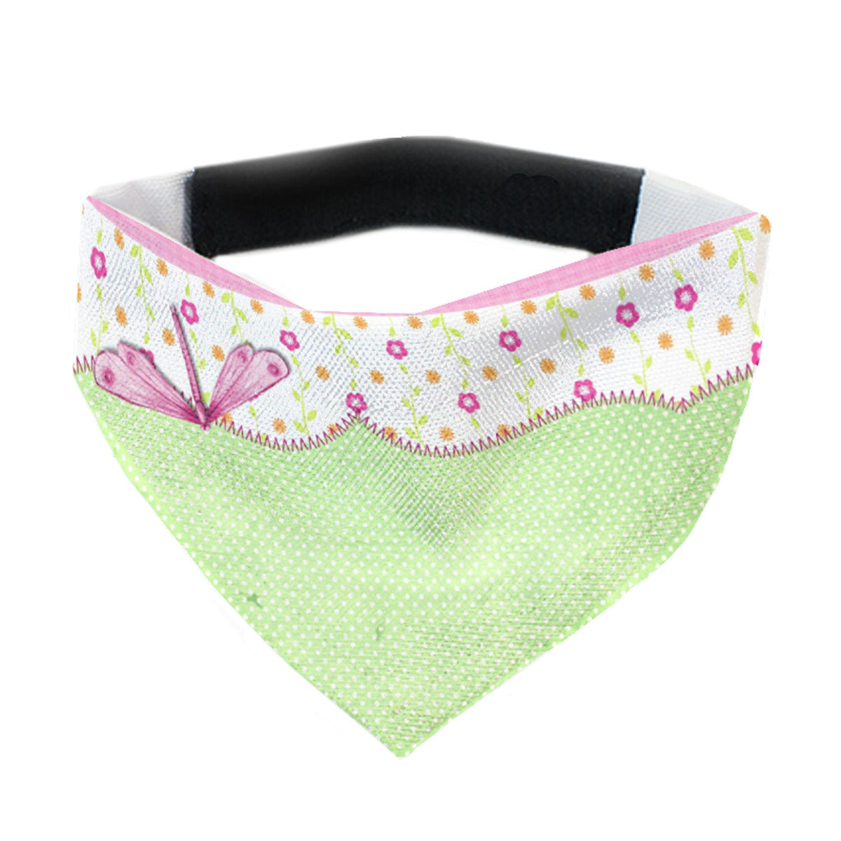 Hundehalstuch Flower Power – grün mit Blüten und Libelle