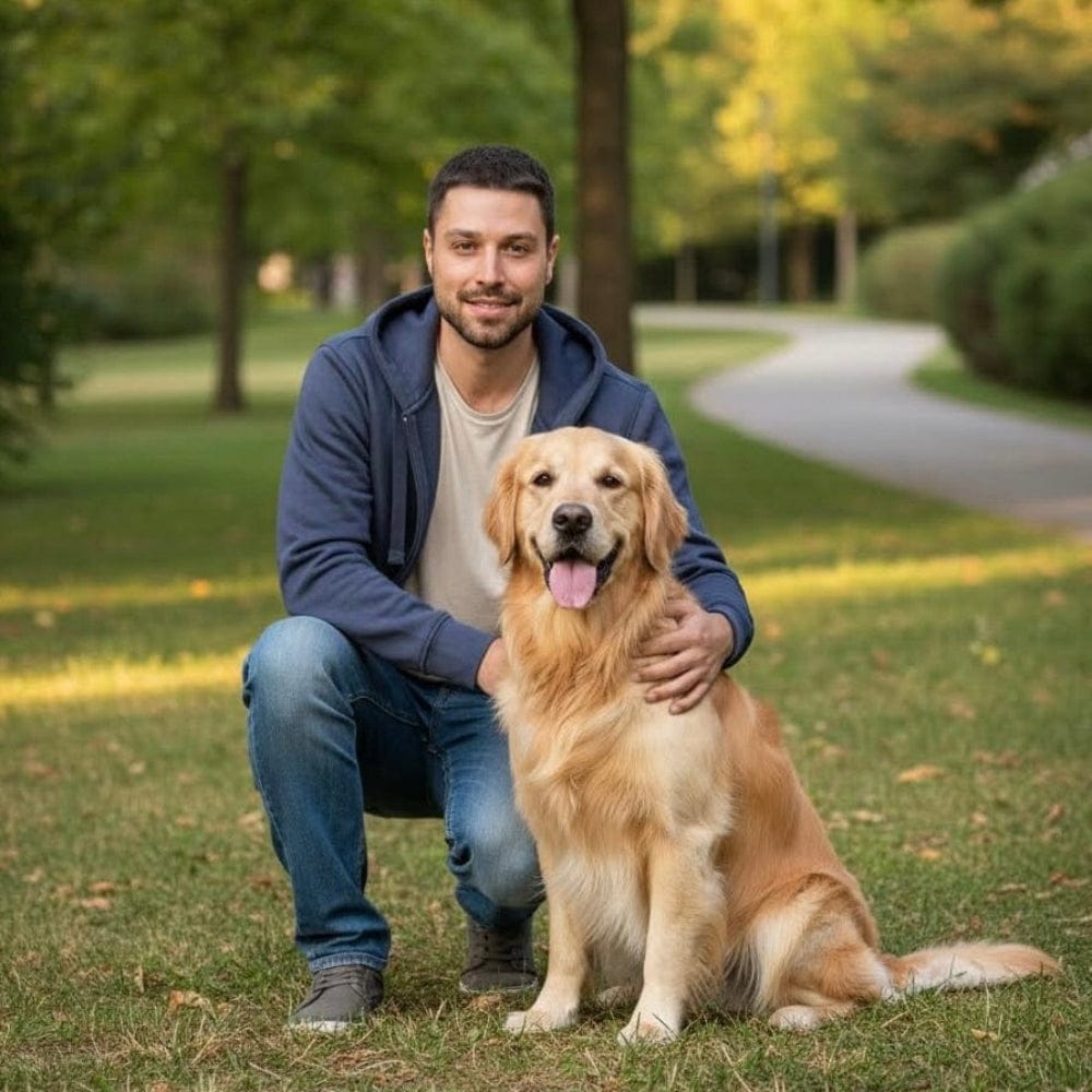 Hoodie Herren Model mit Hund offen front navy