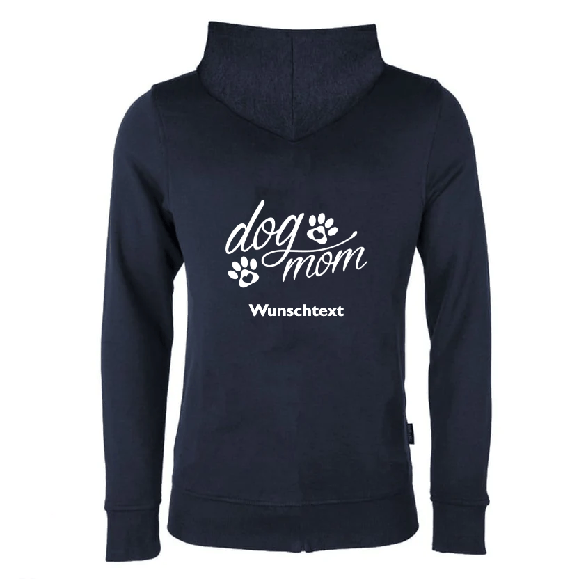 Damen Zip Hoodie Hund personalisiert mit Kapuze und Kordeln DOG MOM