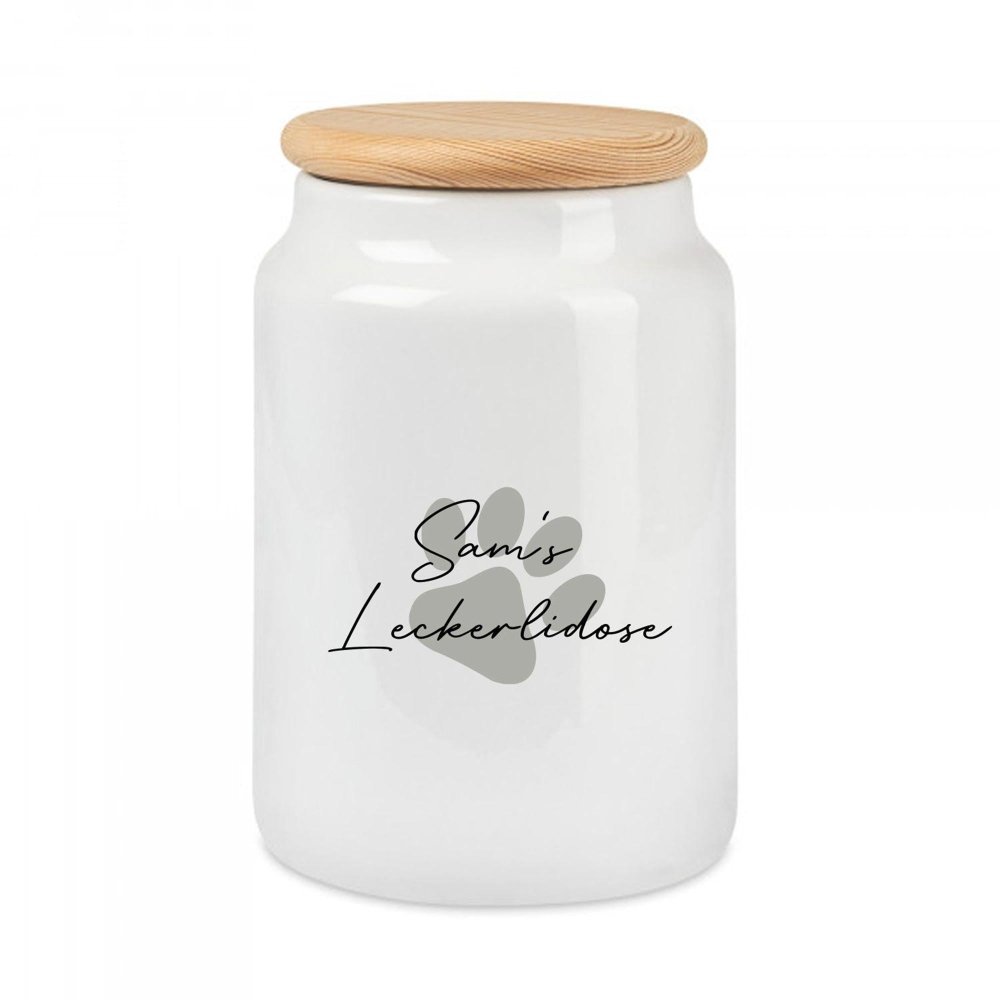 Hunde Leckerli Keramikdose - Pfote grau mit Wunschnamen