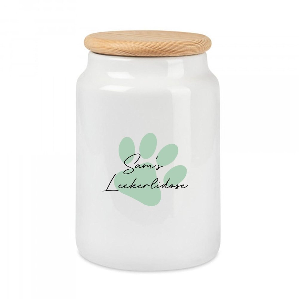 Hunde Leckerli Keramikdose - Pfote mint mit Wunschnamen