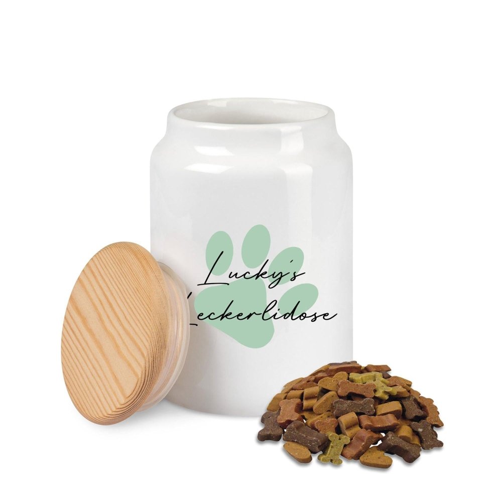 Hunde Leckerli Keramikdose - Pfote mint mit Wunschnamen