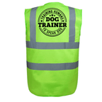 Sicherheitswarnweste für Hundetrainer in Lime mit reflektierenden Streifen und Rückenaufdruck

