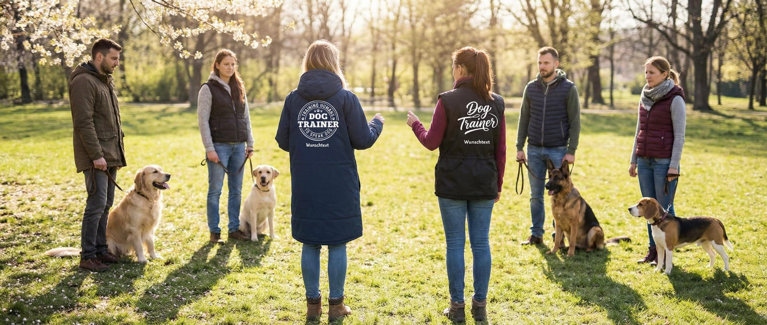 Hundetrainer Ausrüstung Personalisierbar mit 20 exklusive Hundetrainer-Designs –  für Warnwesten, Hundesportwesten, Rucksäcke, Taschen, Mäntel & mehr.