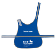 Hundewarnweste Hund Mantrailing blau – Leuchtweste fuer Hunde personalisiert
