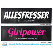 Klettlogo Allesfresser in Weiß und Girlpower in Pink