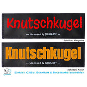 Klettlogo Knutschkugel in Rot und in Orange im Vergleich