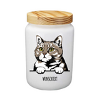 Keramikdose für Katzenleckerlis mit Bambusdeckel luftdicht