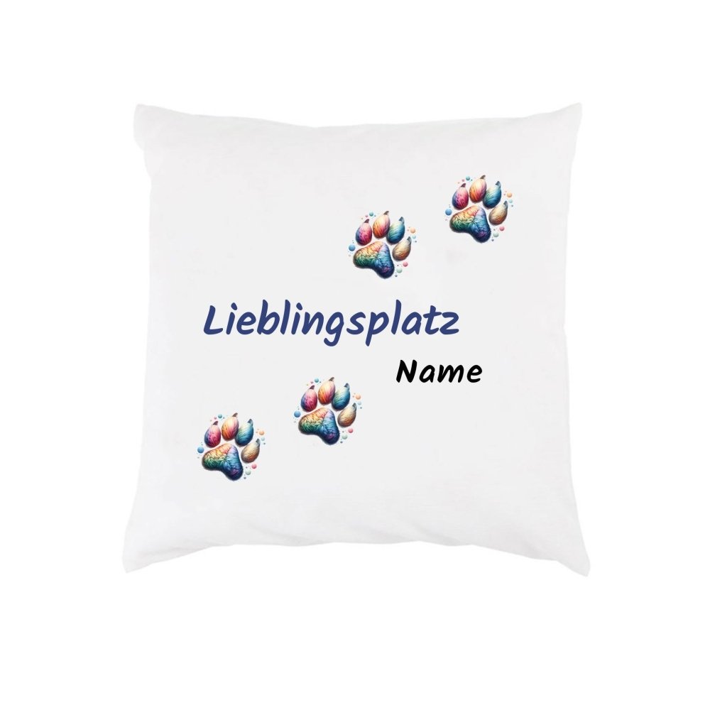 Lieblingsplatz Kissen mit Namen und Pfötchen
