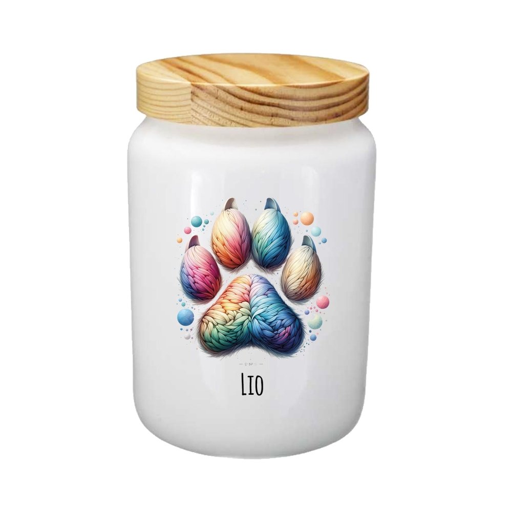 Leckerlidose mit bunter Pfote und Namen