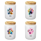 Personalisierbare Leckerlidosen mit bunten Pfoten