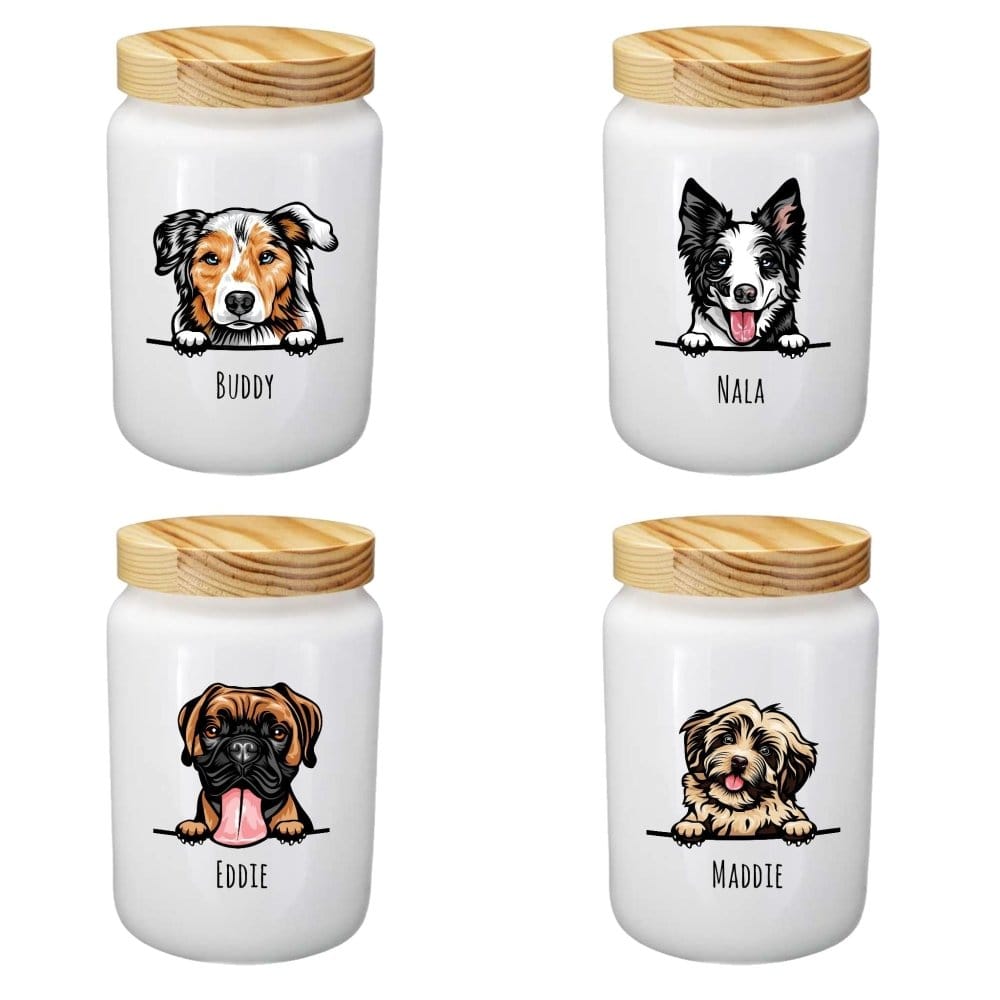 Leckerlidosen mit Rasseköpfen und Namen