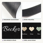 Details der Fußmatte: Gummirücken, Velourflies, feiner Druck und warme Farben