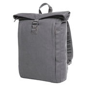 Rolltop Canvas Rucksack anthrazit Seitenansicht – personalisierter Outdoor Rucksack