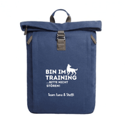 Rolltop Canvas Rucksack Mantrailing marine personalisiert – Vorderansicht