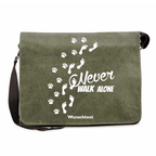 Messenger Bag für Hundebesitzer mit Never Walk alone  Schriftzug oliv