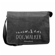 Canvas Messenger Bag in Schwarz mit Dogwalker-Motiv und Wunschname
