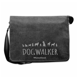 Canvas Messenger Bag in Schwarz mit Dogwalker-Motiv und Wunschname