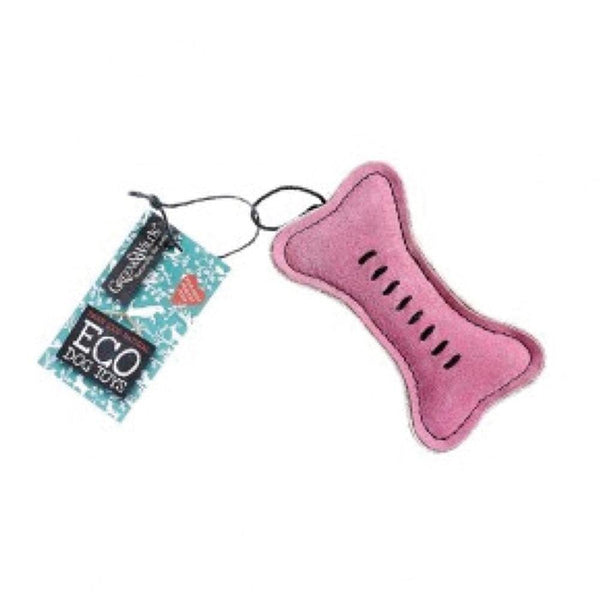 Green & Wilds Pinkie Bone – nachhaltiges Öko-Hundespielzeug aus Jute und Wildleder in Pink und Grau