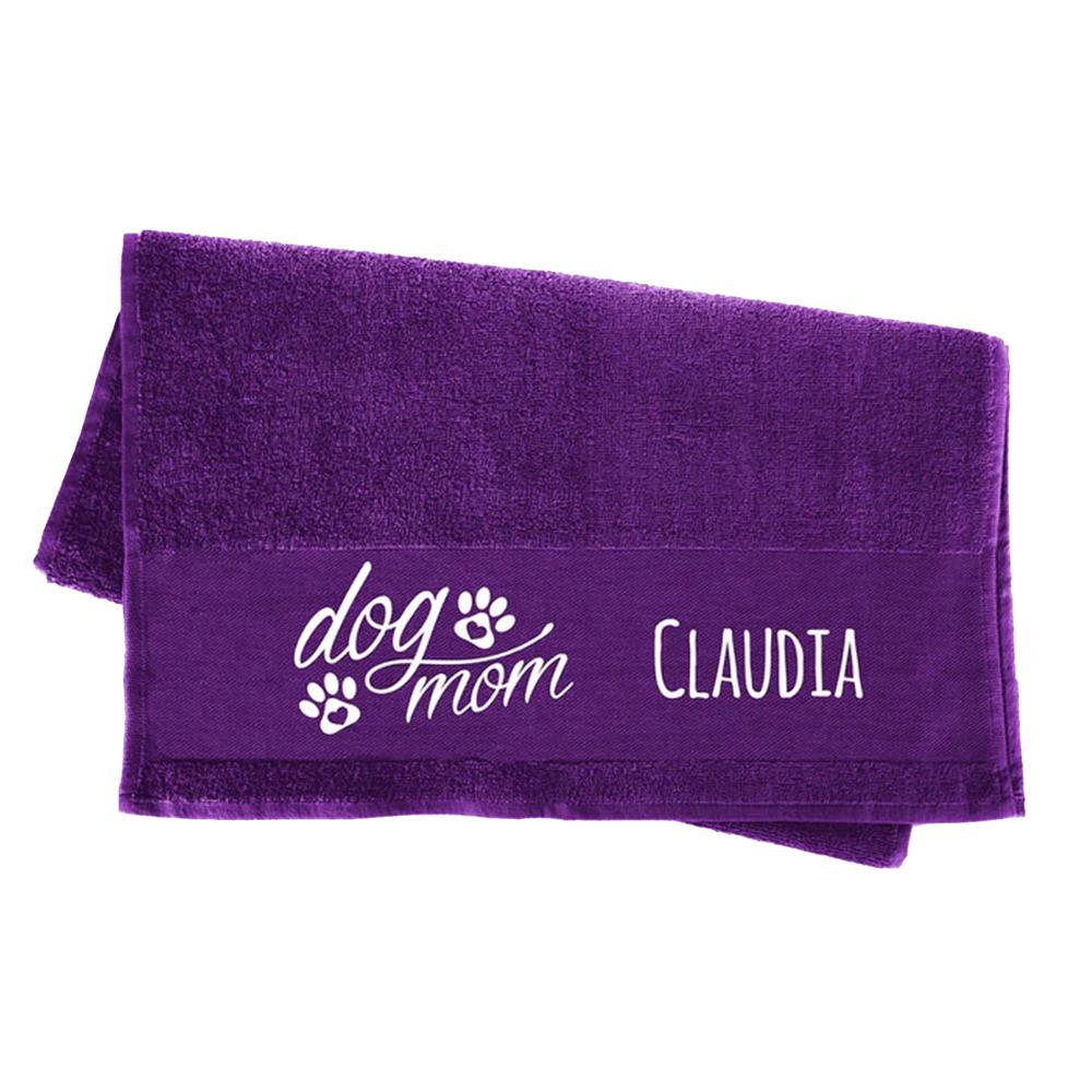 Premium Handtuch Hundespruch - dog mom mit Wunschname - Tierisch tolle Geschenke