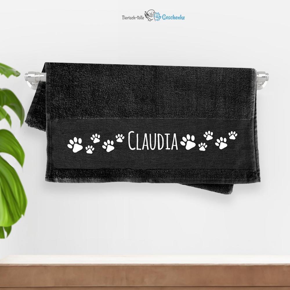 Premium Handtuch Hundespruch - Pfoten 2 Wunschname - Tierisch tolle Geschenke