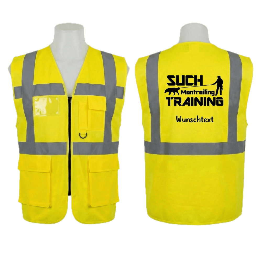 Premium Warnweste | Mantrailing Edition - mit Taschen und Reißverschluss