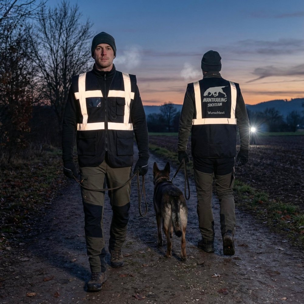 Warnweste Hundesport vorne mit Reißverschluss und Brusttaschen
