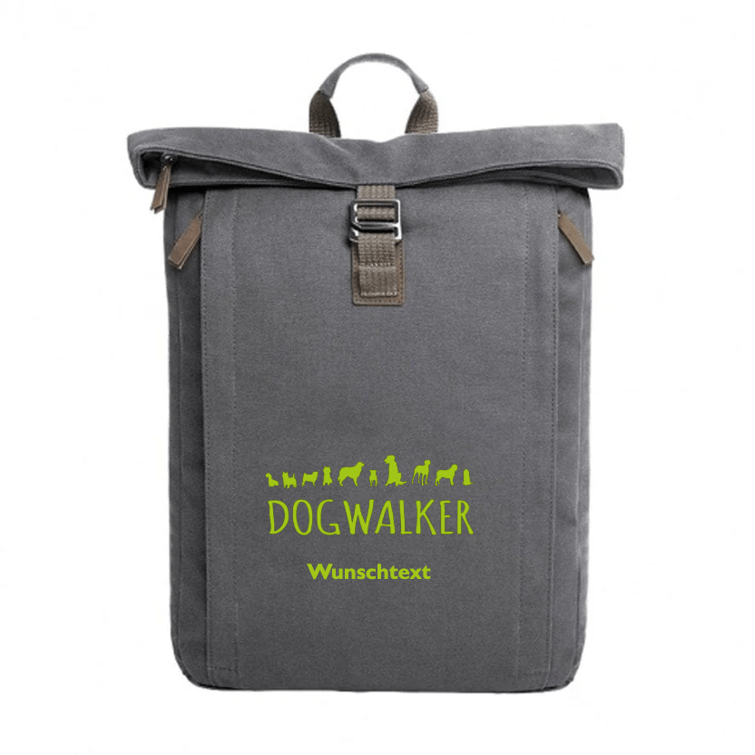 Rolltop Canvas Rucksack personalisiert für Hundebesitzer Dogwalker anthrazit