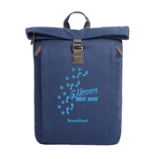 Rolltop Canvas Rucksack personalisiert für Hundebesitzer Never walk alone Pfoten navy