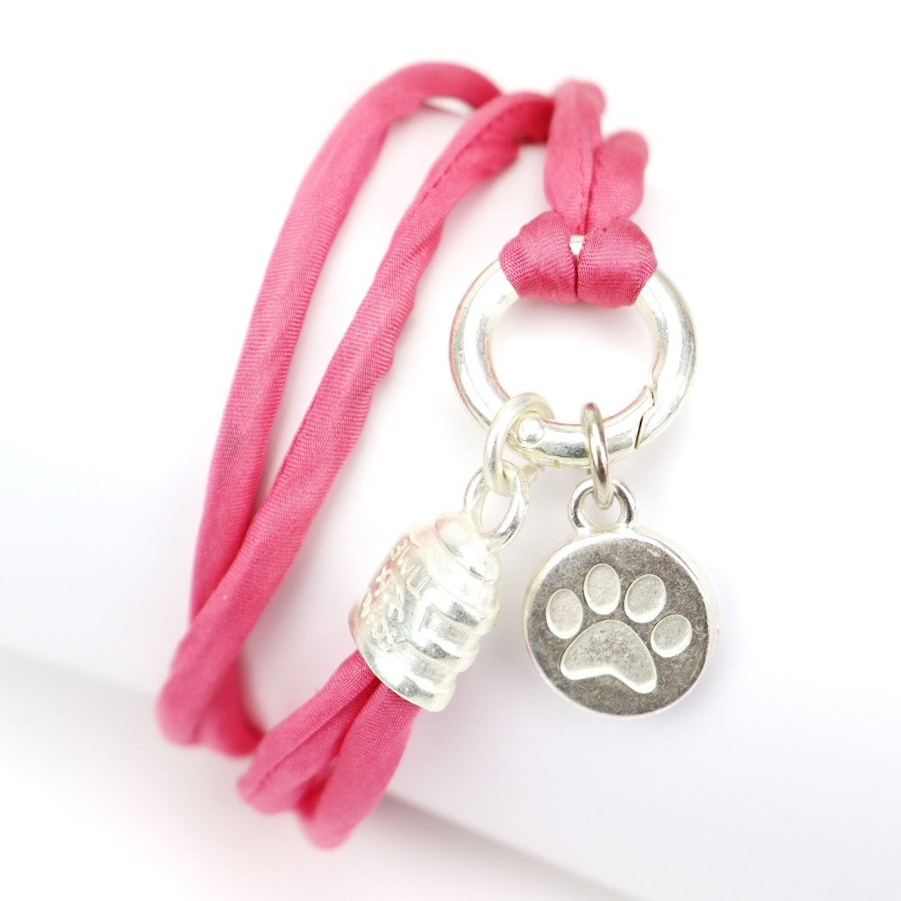 SchauTime Seiden Armband -Pfote rosa silber Limited Edition-Tierisch tolle Geschenke