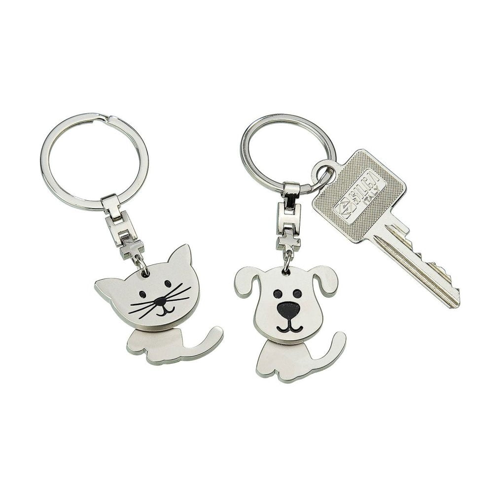 Massiver Gilde Metall Schlüsselanhänger mit beweglicher Hund- oder Katze-Figur, matt, 9 cm hoch, 3 cm breit