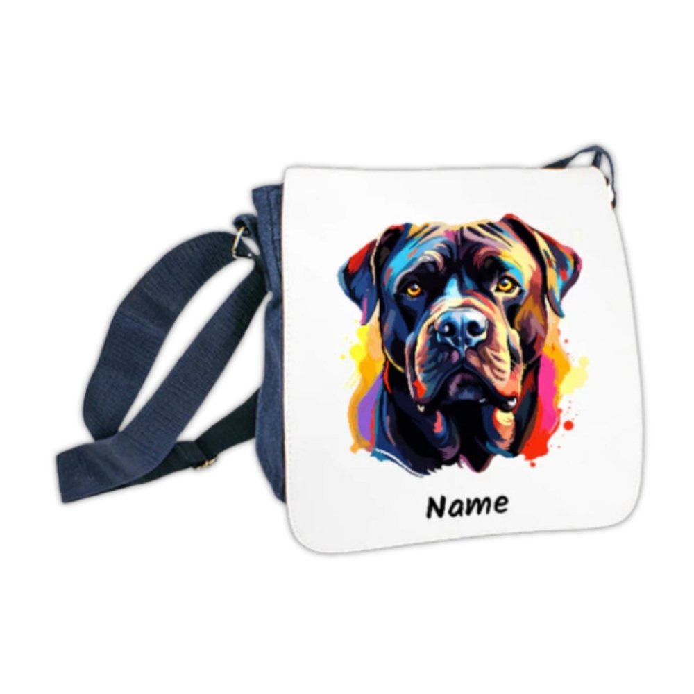 Schultertasche mit bunter Hunderasse Aquarell