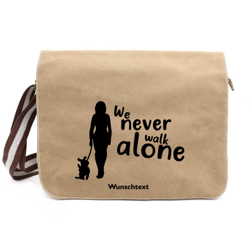 Schultertasche mit Never Walk Alone Motiv und Wunschname sahara