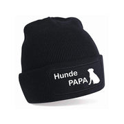 Schwarze Beanie mit Hunde-Papa-Schriftzug und Rassesilhouette