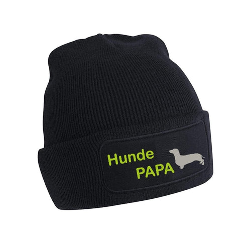 Strickmütze Hundepapa Hunderasse bunter Druck