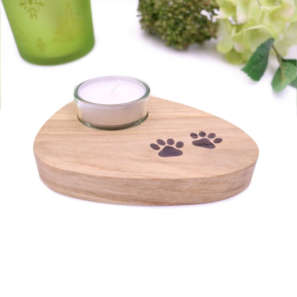 Eiche Teelichthalter mit Pfotenmotiv-Tierisch-tolle-Geschenke-Tierisch-tolle-Geschenke