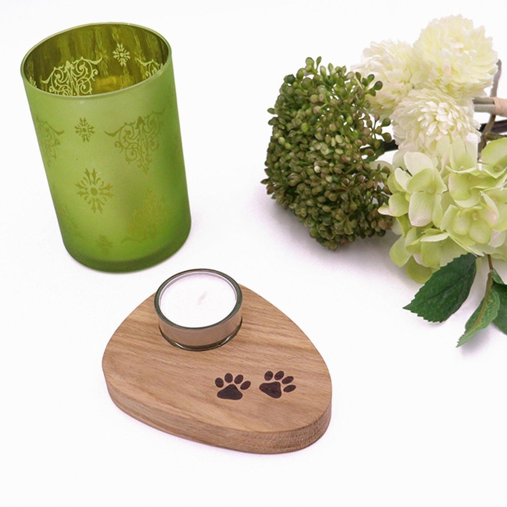 Eiche Teelichthalter mit Pfotenmotiv-Tierisch-tolle-Geschenke-Tierisch-tolle-Geschenke