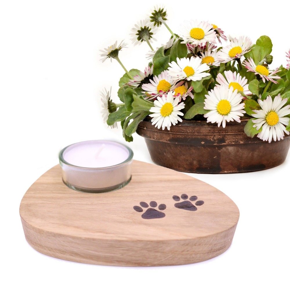 Eiche Teelichthalter mit Pfotenmotiv-Tierisch-tolle-Geschenke-Tierisch-tolle-Geschenke