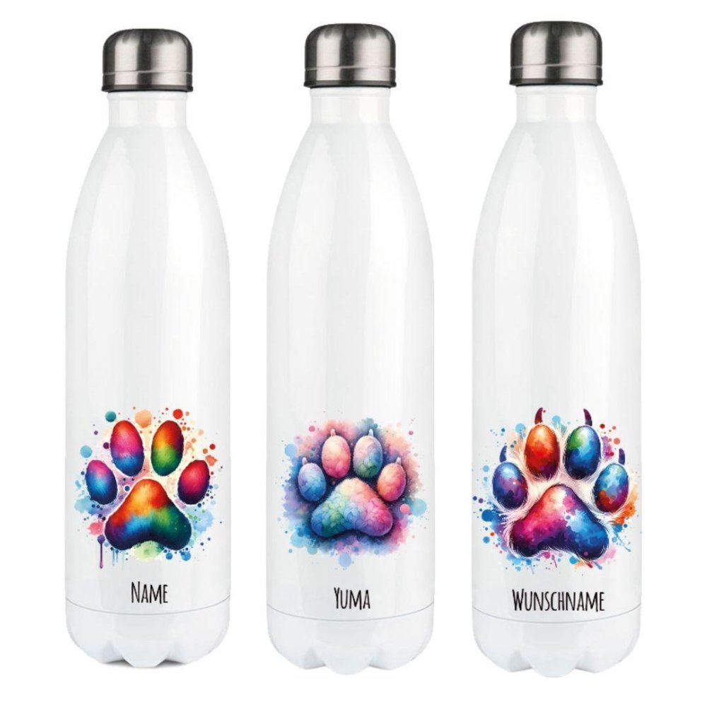 Thermosflaschen mit verschiedenen Pfoten und Namen