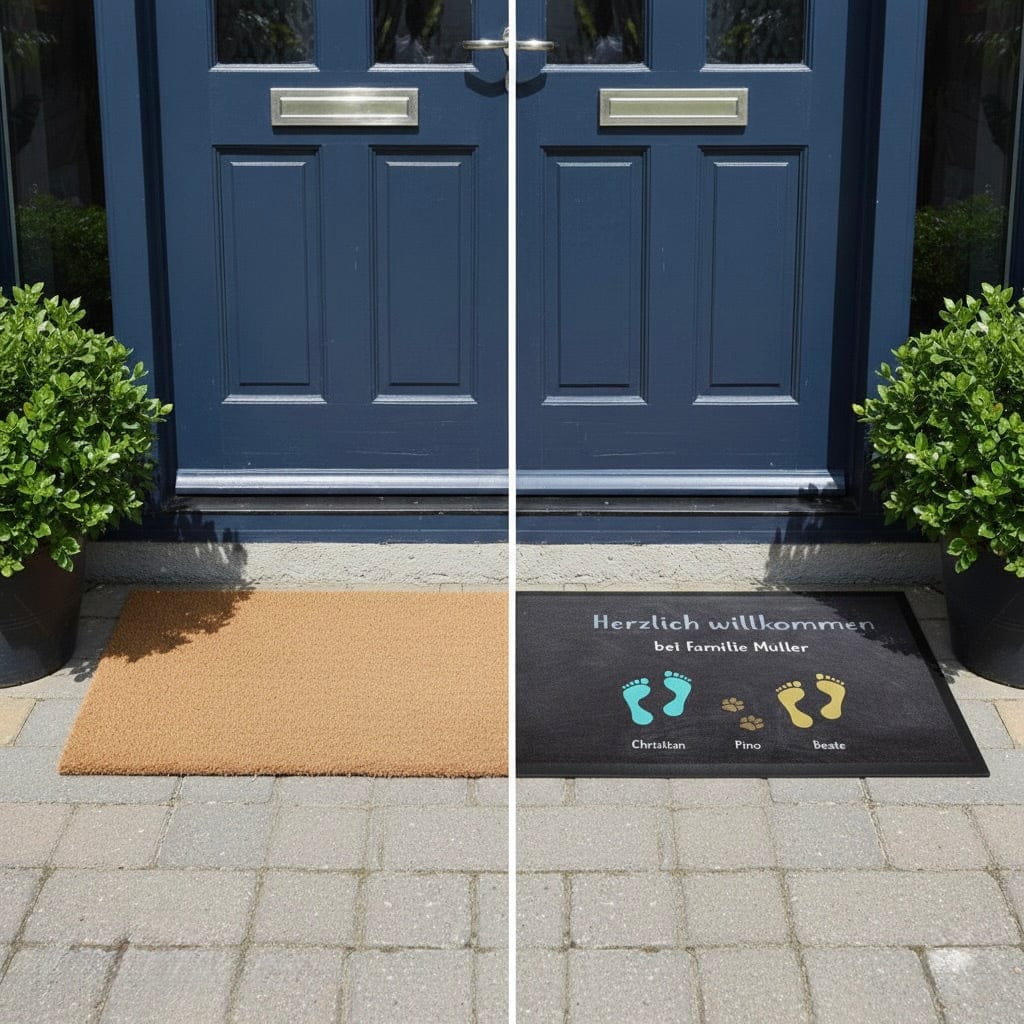 Vorher/Nachherbild mit Fußmatten Design Füße