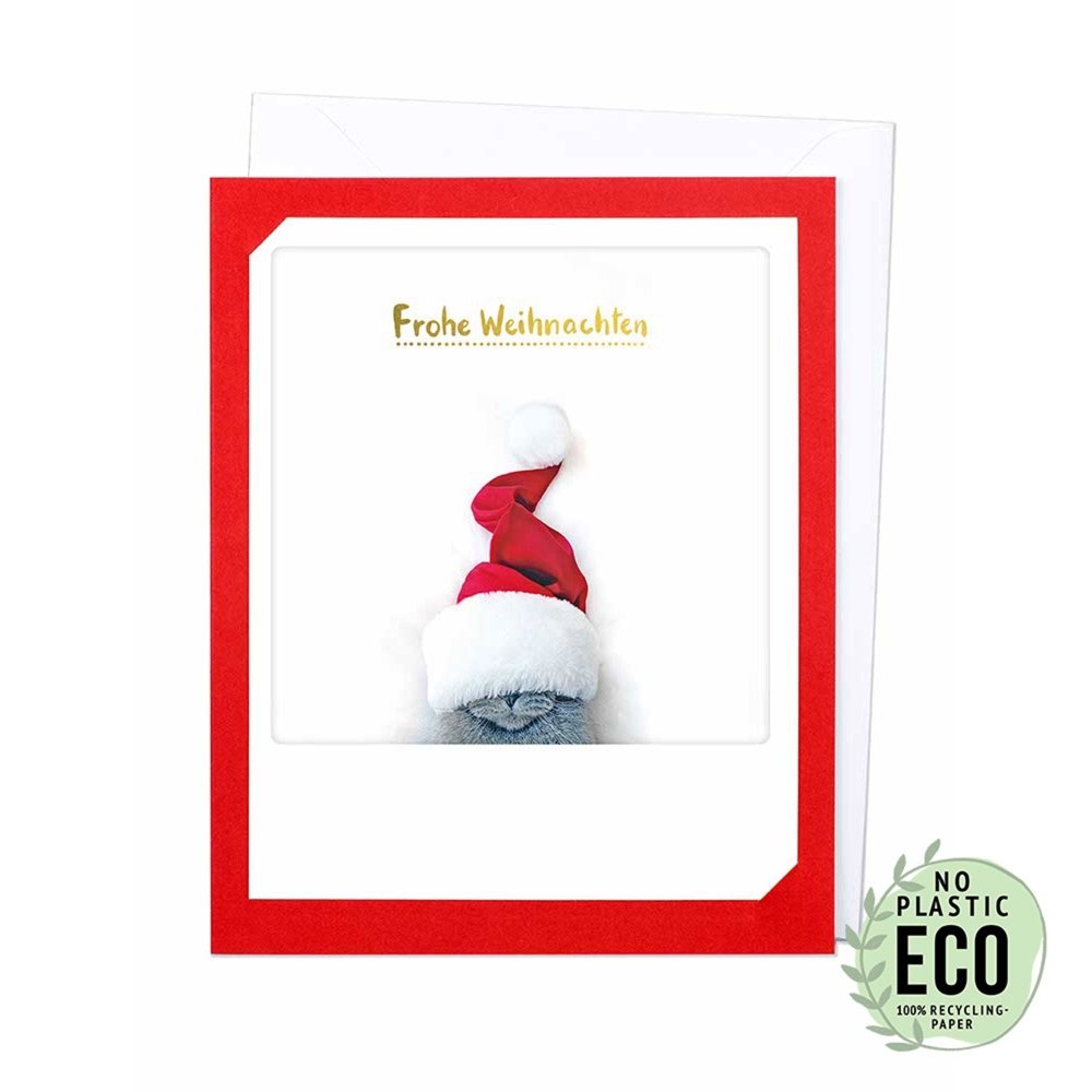 Klapp-Karte frohe Weihnachten Katze rot-Tierisch tolle Geschenke