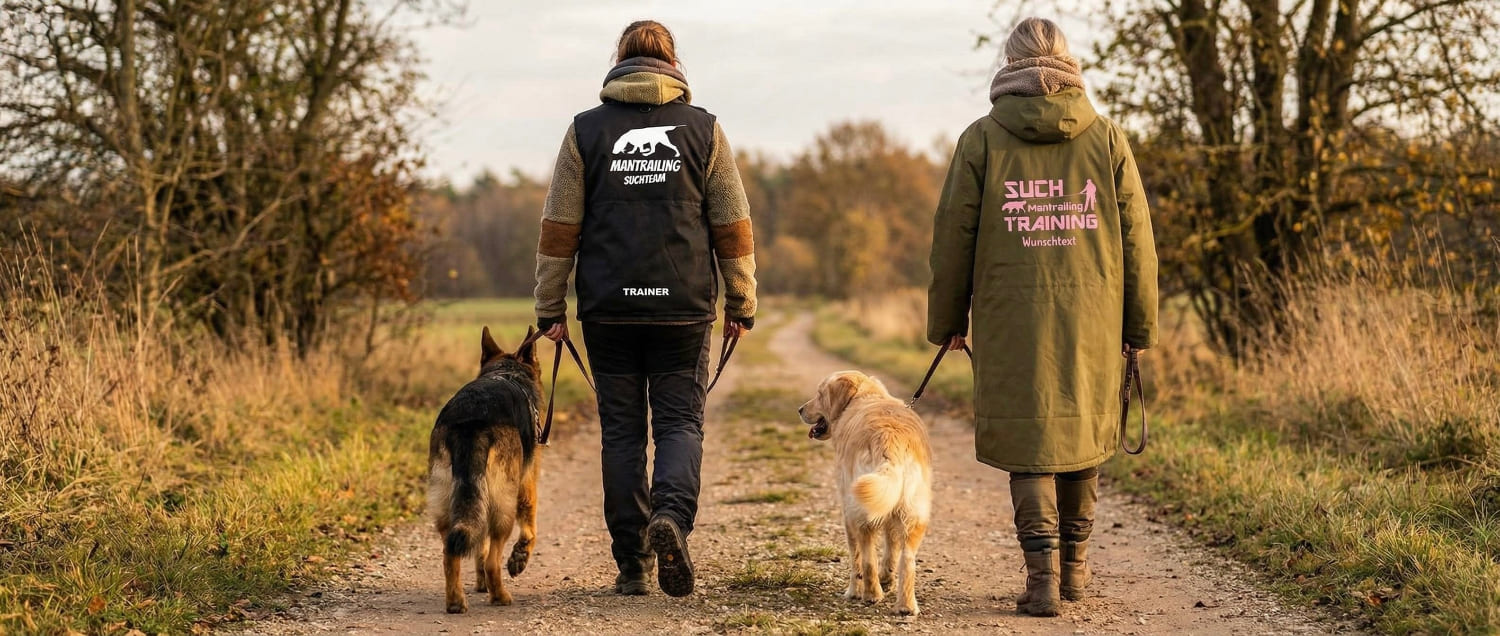 Mantrailer Ausrüstung Personalisierbar mit 20 exklusive Mantrailer-Designs –  für Warnwesten, Hundesportwesten, Rucksäcke, Taschen, Mäntel & mehr.