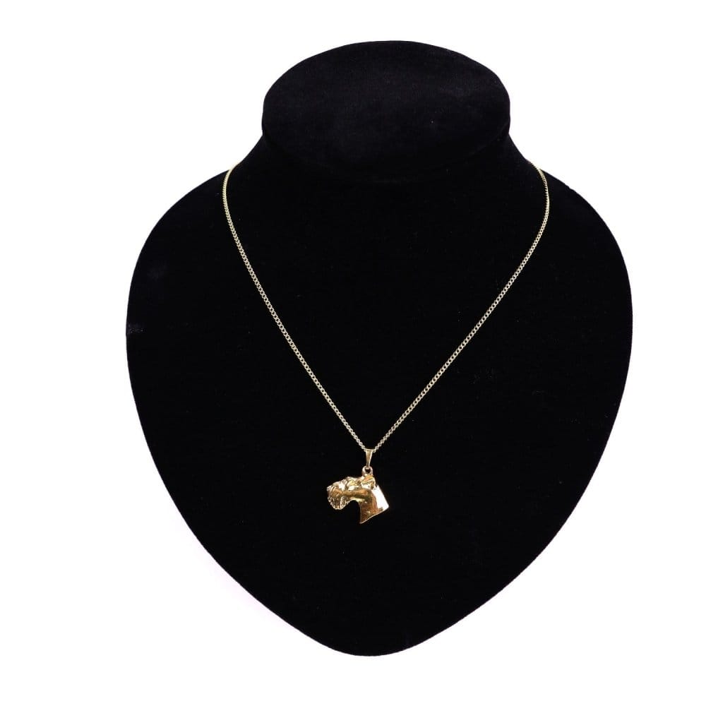 Vergoldeter Welsh-Terrier-Kopf als Anhänger an einer Goldkette