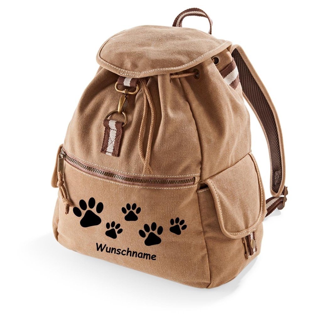Canvas Rucksack: Pfote mit Wunschname-Tierisch tolle Geschenke