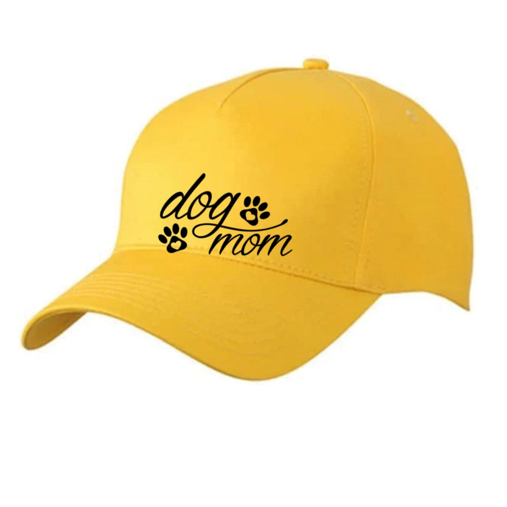 Gelbe Basecap mit Dog-Mom-Motiv