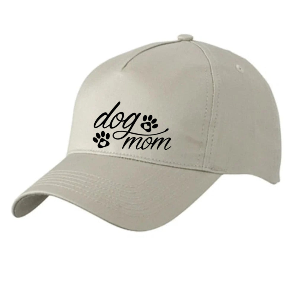 Khakifarbene Basecap mit Dog-Mom-Motiv