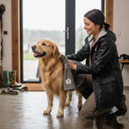 Hund wird abgertrocknet mit personalisierbaren Hundehandtuch