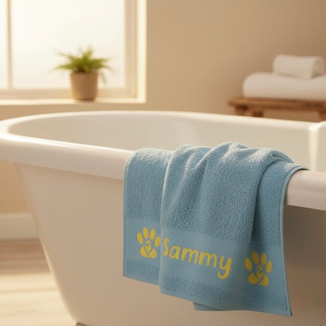 Badewanne mit Hundehandtuch 